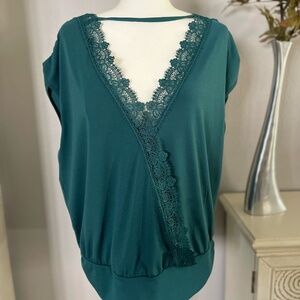 Daytrip Green Lace-Trim Blouse